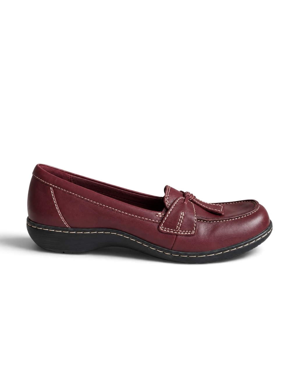 Clarks Burgundy Leather Bow Loafers Comfort Shoes Office Size 8